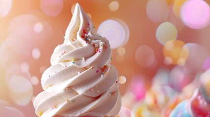 Frozen yogurt soft serve swirl on abstract pastel modern background studio photography