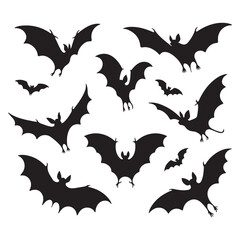Naklejka premium Silhouette set of bat. Vector isolated illustration