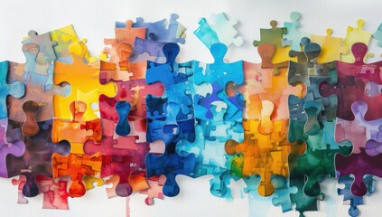 Colorful puzzle pieces coming together, symbolizing the connection and unity of people.