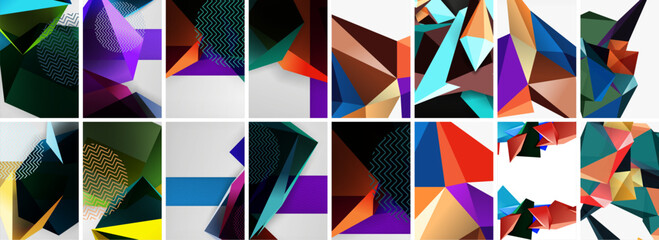 Set of low poly triangles poster geometric backgrounds. Vector Illustration For Wallpaper, Banner, Background, Card, Book Illustration, landing page