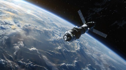 Cargo spacecraft in orbit of planet Earth, traveling in the International Space Station.