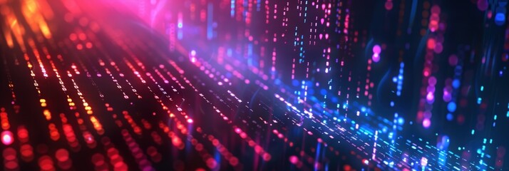 Fototapeta premium Abstract digital background with neon lights and binary code for a cyber technology concept.