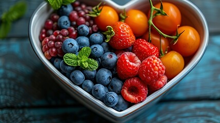 Nutrition for the Heart: Inspiring Image of a Heart-Shaped Bowl Filled with Healthy Foods