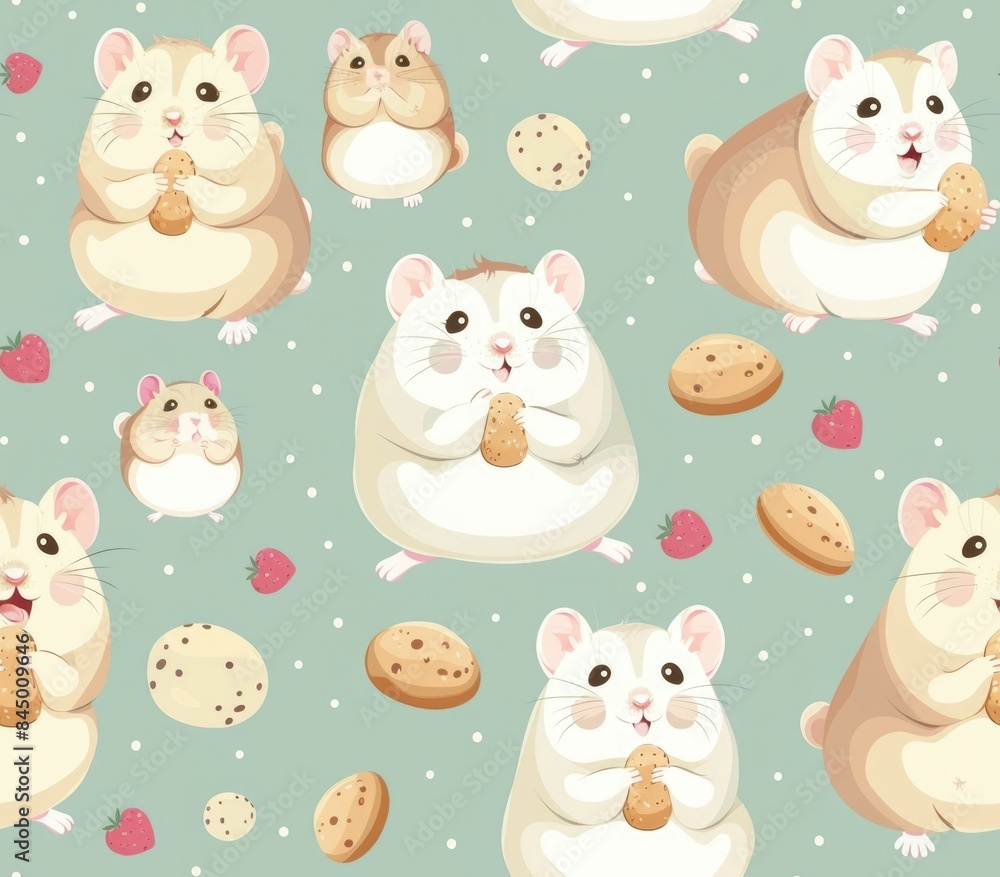 Poster adorable seamless pattern featuring a repeating design of playful hamsters rolling in their wheels a