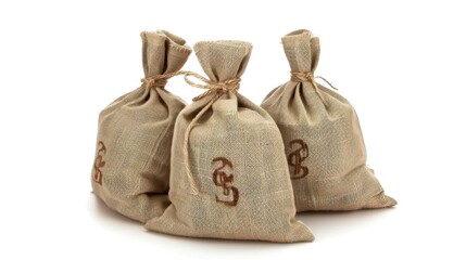 Burlap bags with dollar signs isolated on white transparent background