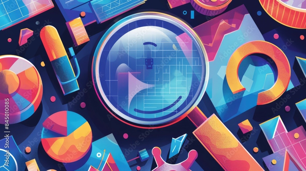 Poster vibrant colorful and dynamic geometric abstract symbolizing the power of data driven analytics strat