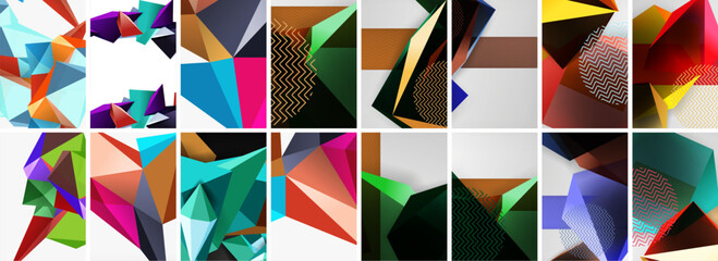 Set of low poly triangles poster geometric backgrounds. Vector Illustration For Wallpaper, Banner, Background, Card, Book Illustration, landing page