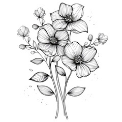 Hand drawn simple flower design on white background