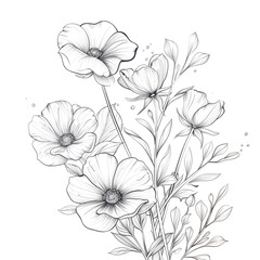 Hand drawn simple flower design on white background