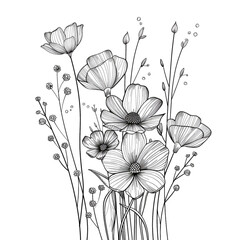 Hand drawn simple flower design on white background