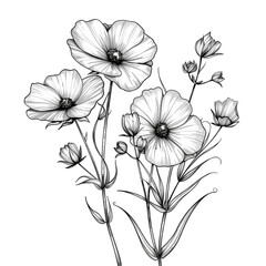 Hand drawn simple flower design on white background