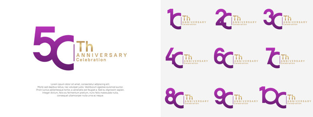 anniversary vector design set purple and gold color for celebration day