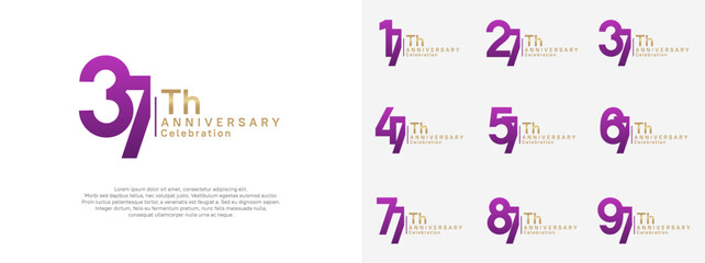 anniversary vector design set purple and gold color for celebration day