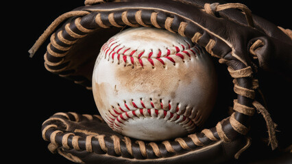 Worn Baseball in Leather Glove