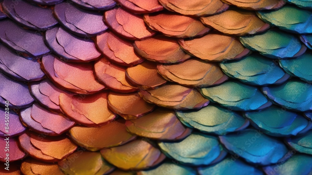 Poster iridescent scales texture with vibrant colors. shiny metallic scale with colorful multicolored vibra