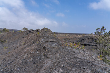 Spatter ramparts lava from  the 1969 fissure vents. Hawaii Volcanoes National Park, Kīlauea. A...