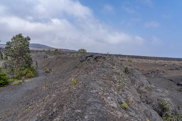 Spatter ramparts lava from  the 1969 fissure vents. Hawaii Volcanoes National Park, Kīlauea. A...