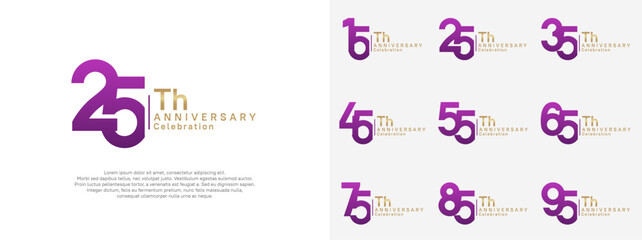 anniversary vector design set purple and gold color for celebration day