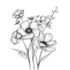 Hand drawn simple flower design on white background