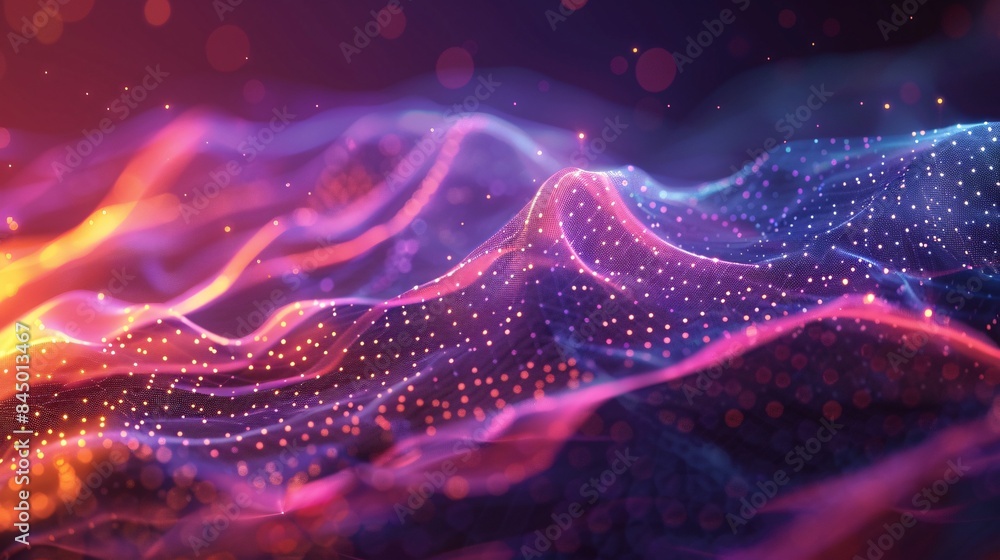 Poster a stylized line graph with geometric shapes in vibrant colors morphing and growing in a 3d space, sy