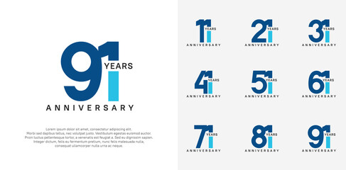 anniversary logotype vector set with blue color for special celebration day