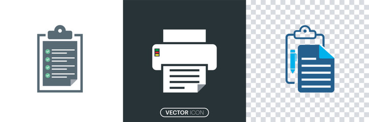  Office document icon set. Simple Set of Document Related Vector Line Icons. Clipboard, checklist, report, Printer printing document from set. Edit document symbol. vector illustration