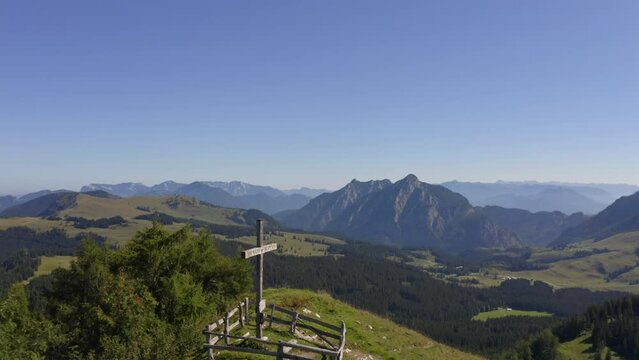 Drone flight over the summit of the Labenberg, Postalm, Osterhorngruppe, Salzkammergut, Land Salzburg, Austria, Europe