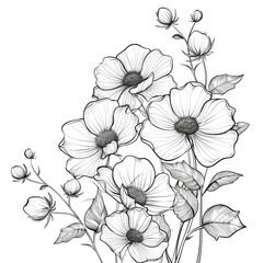 Hand drawn simple flower design on white background