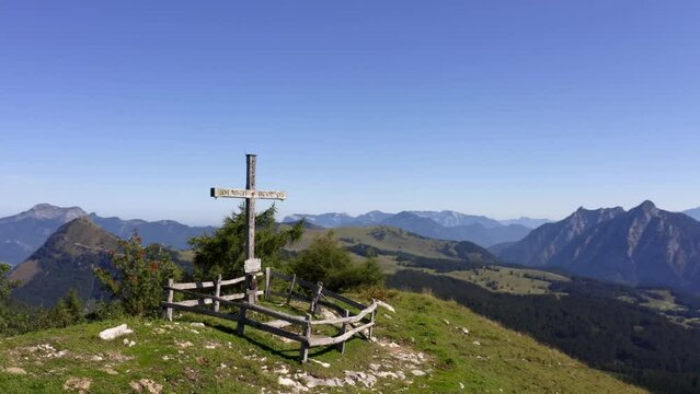 Drone flight over the summit of the Labenberg, Postalm, Osterhorngruppe, Salzkammergut, Land Salzburg, Austria, Europe