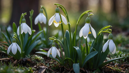 Fototapeta premium Beautiful Snowdrops in the Sunlight