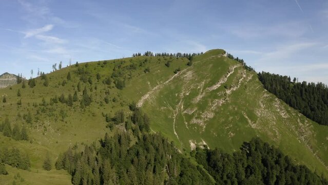Drone flight over the summit of the Wieslerhorn in the Osterhorn group, Postalm, Salzkammergut, Salzburg province, Austria, Europe