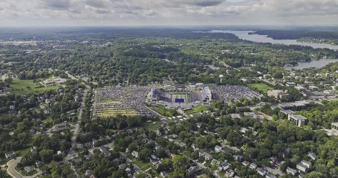 Annapolis Maryland Aerial v11 flyover residential neighborhood capturing Navy-Marine Corps Memorial Stadium and views of Admiral Heights and Severn River - Shot with Mavic 3 Pro Cine - September 2023