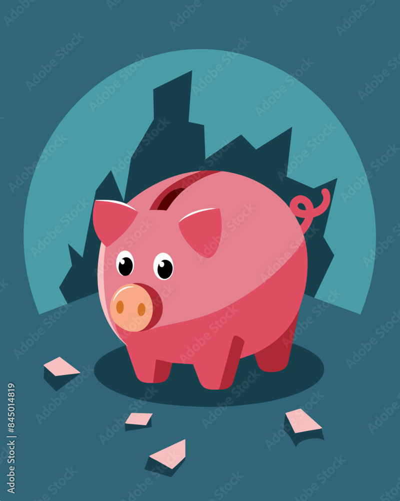 Poster the broken piggy bank in the corner mocks its owner reflecting their struggle to save money in this 