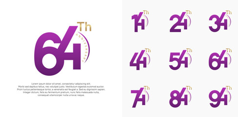 anniversary logotype vector set, purple and gold color can be use for special day celebration