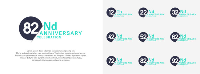 anniversary logo style vector sets. blue circle and white number for celebration