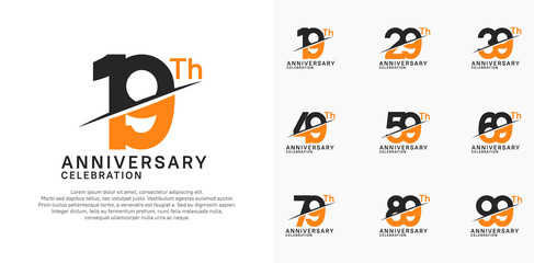 anniversary logotype vector set with black and orange color and slash for celebration day