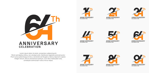 anniversary logotype vector set with black and orange color and slash for celebration day