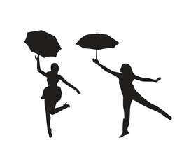  vector silhouettes of girl holding umbrella 