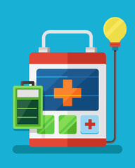 Obraz premium The emergency room is always ready for any situation with its solarpowered defibrillator providing lifesaving energy to restart a patients heart.. Vector illustration