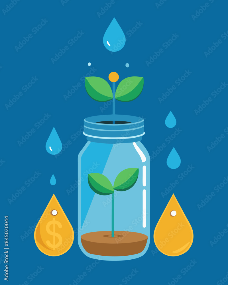 Poster an illustration of a water droplet falling into a jar with each drop representing a deposit and the 