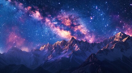 Fototapeta premium Starry Night over Snowy Mountains
