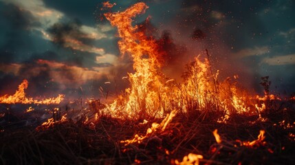 Naklejka premium Blazing Fire on Dry Land