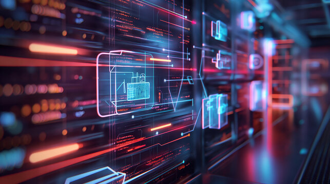 online data backup system virtual display futuristic digital business data management software technology 