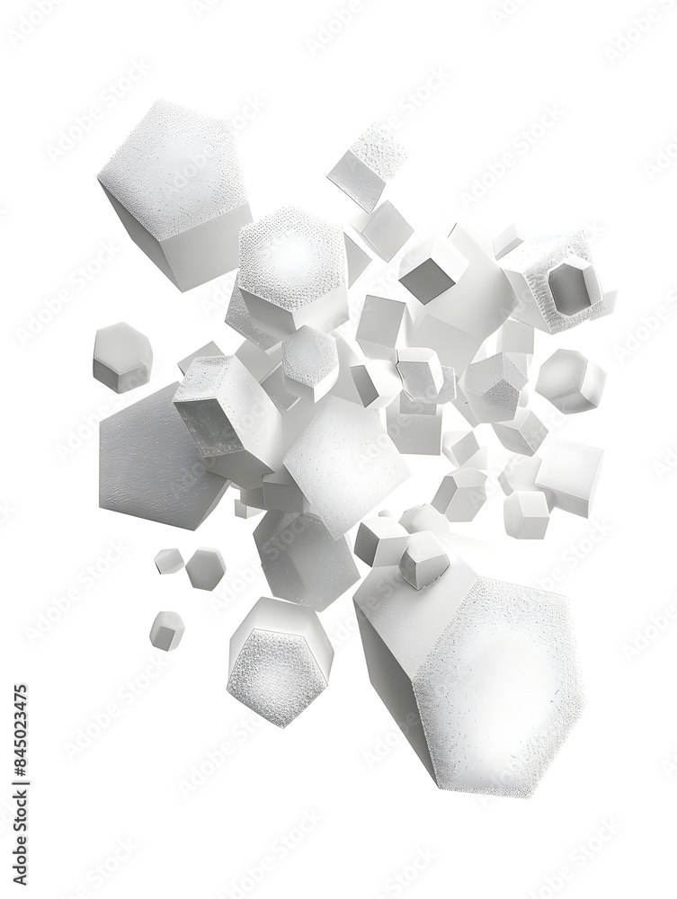 Poster 3d rendered foam forming geometric hexagonal shapes on isolated white background
