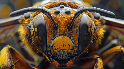 bee abdomen, highlighting color patterns and texture generative ai