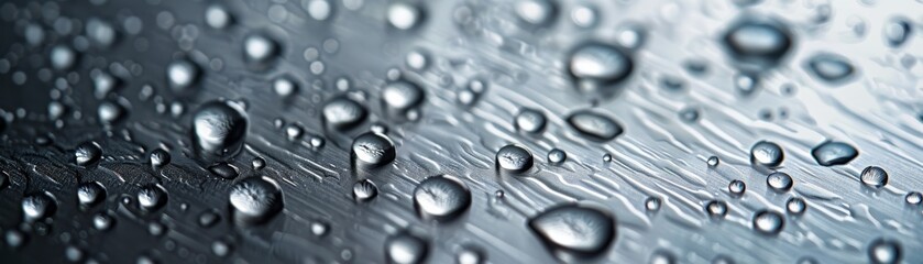 Close-up of water droplets on a textured surface.