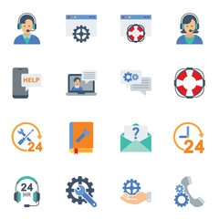 Help and support service flat icons set isolated on white background vector illustration.