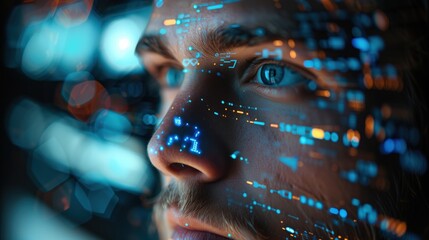 Man being scanned by futuristic hologram technology	
