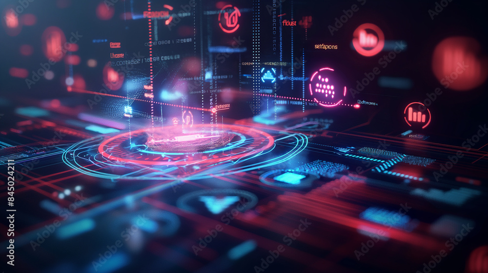 Poster online data backup system virtual display futuristic digital business data management software techn