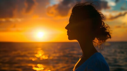 Fototapeta premium woman backlit during sunset generative ai